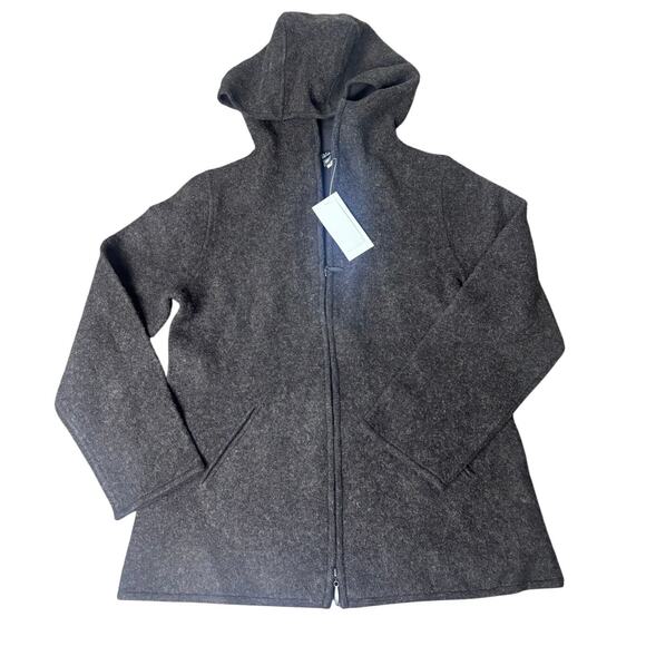 Eileen Fisher Lambswool Cotton Hooded Zip Jacket Brown XS/S – Alpaca Style Look - Picture 1 of 8